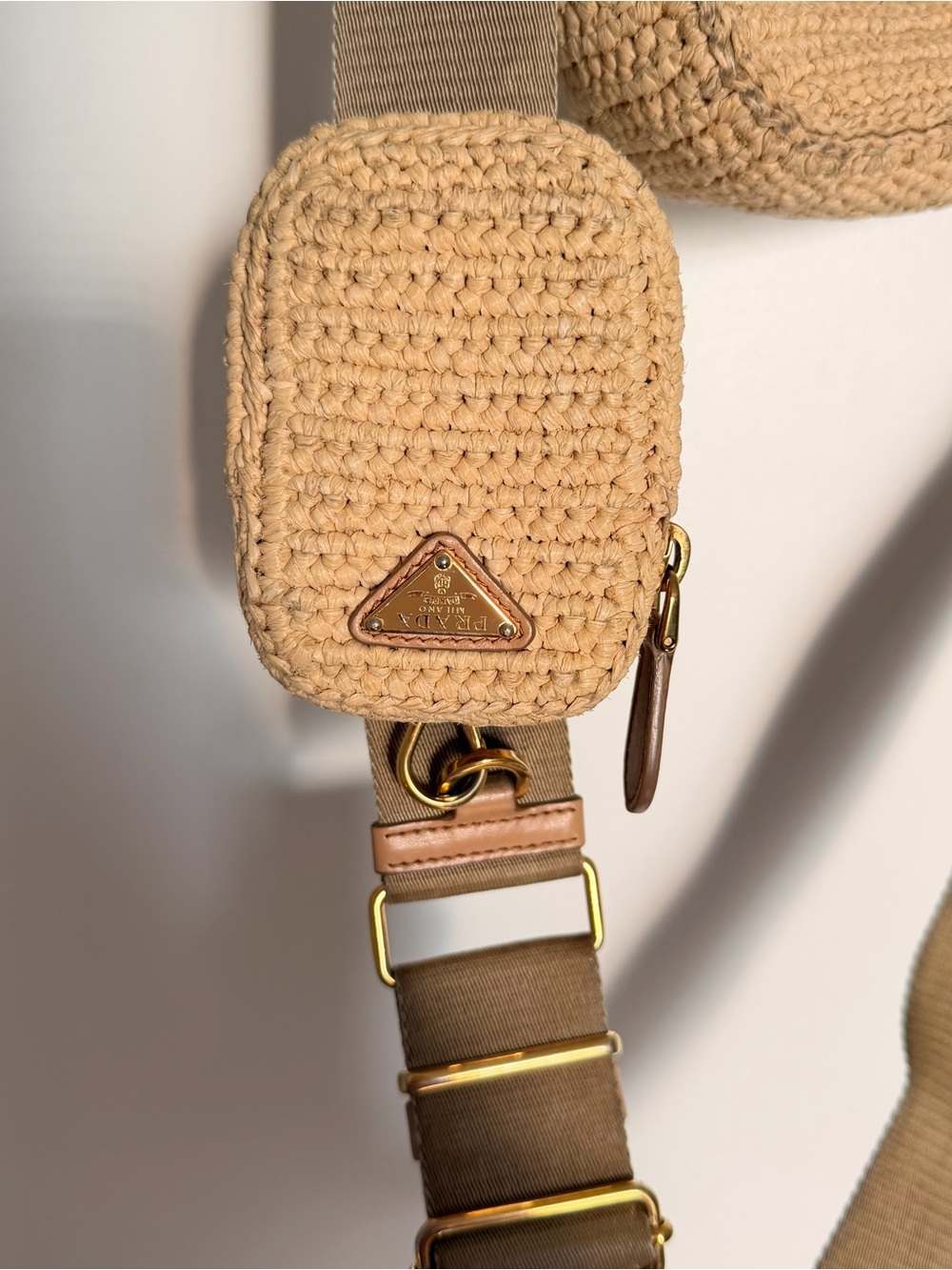 Prada Tan Crochet Shoulder Bag with Gold Chain Accent - Picture 3 of 9